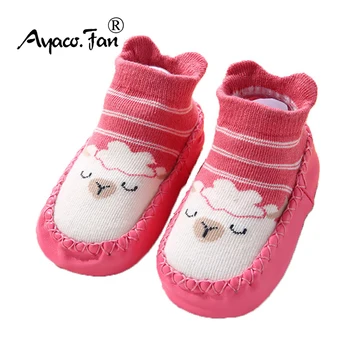 Kleinkind-Indoor-Socken Neugeborenen Baby Weiche Prewalker Schuhe Dicke Winter Terry Baumwolle Mädchen Kinder Gummi Sohle Infant Boy Cartoon Sock