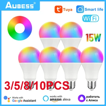 Tuya WiFi E27 B22 Smart Dimmbare Glühbirne RGBCW 100-240V 15W LED-Licht Smart Leben App Control Support Alexa Google Home Alice