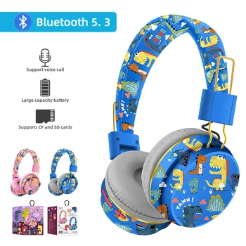 Wireless Bluetooth Headset mit Mikrofon Dinosaurier Tier Jungen Mädchen-Stereo-Musik-Ohrhörer TF-Karte Handy-Kopfhörer für Kinder