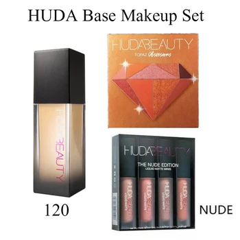 HUDA Base Make-up Set Foundation Lippenstift Lidschatten Mascara All in One Auge Wimpern Pinsel Schönheit Make-up Lange-tragen, Wasserdicht