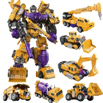 6 in 1 Transformation Roboter Engineering Fahrzeug-Action-Figur-DIY-2 In 1 Bagger Bulldozer Dump LKW Kran Spielzeug Für Jungen Kinder