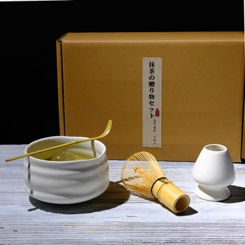 4pcs/set Bambus Matcha Schneebesen Löffel Keramik Matcha Schüssel Traditionellen Matcha-Geschenk-Set Mixing Rack Schneebesen Halter japanischen Tee-Sets