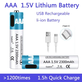 Neue 1,5 V AAA Wiederaufladbare Batterie 2300mAh Wiederaufladbare AAA-Batterie Lithium Polymer Batterie Schnell Lade durch die Typ-C USB Kabel