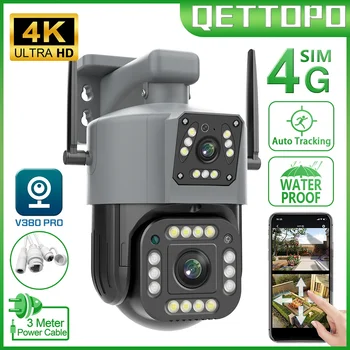 Qettopo 4K 8MP Dual Objektiv 4G SIM Kamera im Freien WiFi PTZ Dual-Screen-Auto Tracking CCTV Sicherheit Video Überwachung Kamera V380