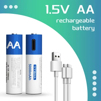 AA 5000mAh USB Aufladbare 1,5 V AA Li-ion Batterie Für Fernbedienung Maus, Kleine Fan, Elektrische Spielzeug Batterie Mit Kabel