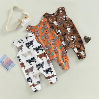Baby Boy Girl Clothes Sleeveless Romper Western Cow Print Bodysuit, Kleinkind Baby Sommer Kleidung Jumpsuit