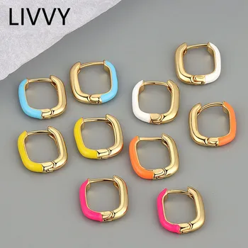 LIVVY 2022 Neue Einfache Design U-Förmigen koreanische Trend Multi-Farbe Tropfen Glasur Ohrringe Temperament Ohrringe Schmuck Geschenk
