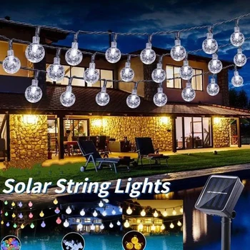 Solar-String Lichter im Freien Crystal Fairy Light Weihnachten Girlande 8 Modi Wasserdichte Terrasse Licht für Garten Party Decor