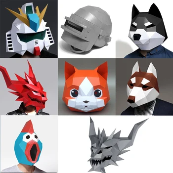 3D-Form Kopf Maske Tier Papier Karte Kopfbedeckungen Halloween Cosplay Requisiten Partei Rolle Spielen Kleid Up DIY Handwerk