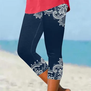 Resort Style Beach Fitness-Leggings-Damen-All-matches Floral Print Bottoms Cropped-Länge Casual Hosen böhmischen Hose