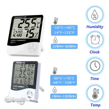 LCD Elektronische Digitale Temperatur Feuchtigkeit Meter Thermometer Hygrometer Indoor Outdoor Wetter Station Uhr HTC-1 HTC-2